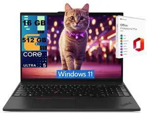 Lenovo ThinkPad T16 Business Laptop, 16.0" WUXGA Display, Intel Ultra 5-225U 12-Cores Processor, Integrated Graphics, 16GB DDR5 512GB PCIe SSD, Fingerprint, Windows 11, Office 2021 License Lenovo ThinkPad T16 Business Laptop, 16.0" WUXGA Display, Intel Ultra 5-225U 12-Cores Processor, Integrated Graphics, 16GB DDR5 512GB PCIe SSD, Fingerprint, Windows 11, Office 2021 License