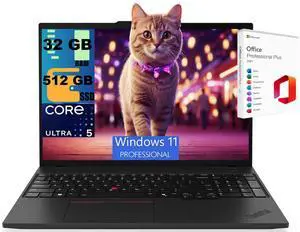 Lenovo ThinkPad T16 Business Laptop, 16.0" WUXGA Display, Intel Ultra 5-225U 12-Cores Processor, Integrated Graphics, 32GB DDR5 512GB PCIe SSD, Fingerprint, Windows 11 Pro, Office 2021 License Lenovo ThinkPad T16 Business Laptop, 16.0" WUXGA Display, Intel Ultra 5-225U 12-Cores Processor, Integrated Graphics, 32GB DDR5 512GB PCIe SSD, Fingerprint, Windows 11 Pro, Office 2021 License
