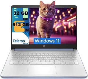 HP 14 Laptop, 14.0" HD Display, Intel Celeron N4500 2 cores processor, Intel UHD Graphics, 32GB DDR4 512GB PCIe SSD, WiFi 6, Webcam, Bluetooth 5.4, Windows 11 HP 14 Laptop, 14.0" HD Display, Intel Celeron N4500 2 cores processor, Intel UHD Graphics, 32GB DDR4 512GB PCIe SSD, WiFi 6, Webcam, Bluetooth 5.4, Windows 11