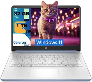 HP 14 Laptop, 14.0" HD Display, Intel Celeron N4500 2 cores processor, Intel UHD Graphics, 32GB DDR4 1TB PCIe SSD, WiFi 6, Webcam, Bluetooth 5.4, Windows 11 HP 14 Laptop, 14.0" HD Display, Intel Celeron N4500 2 cores processor, Intel UHD Graphics, 32GB DDR4 1TB PCIe SSD, WiFi 6, Webcam, Bluetooth 5.4, Windows 11