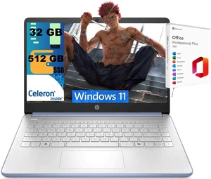 HP 14 Laptop, 14.0" HD Display, Intel Celeron N4500 2 cores processor, Intel UHD Graphics, 32GB DDR4 512GB PCIe SSD, WiFi 6, Webcam, Bluetooth 5.4, Windows 11, Office 2021 License HP 14 Laptop, 14.0" HD Display, Intel Celeron N4500 2 cores processor, Intel UHD Graphics, 32GB DDR4 512GB PCIe SSD, WiFi 6, Webcam, Bluetooth 5.4, Windows 11, Office 2021 License