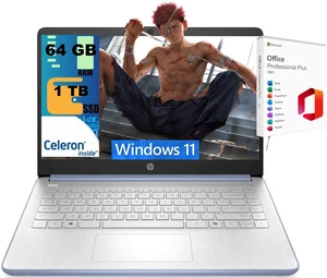 HP 14 Laptop, 14.0" HD Display, Intel Celeron N4500 2 cores processor, Intel UHD Graphics, 64GB DDR4 1TB PCIe SSD, WiFi 6, Webcam, Bluetooth 5.4, Windows 11, Office 2021 License HP 14 Laptop, 14.0" HD Display, Intel Celeron N4500 2 cores processor, Intel UHD Graphics, 64GB DDR4 1TB PCIe SSD, WiFi 6, Webcam, Bluetooth 5.4, Windows 11, Office 2021 License