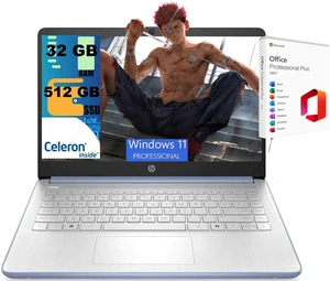 HP 14 Laptop, 14.0" HD Display, Intel Celeron N4500 2 cores processor, Intel UHD Graphics, 32GB DDR4 512GB PCIe SSD, WiFi 6, Webcam, Bluetooth 5.4, Windows 11 Pro, Office 2021 License HP 14 Laptop, 14.0" HD Display, Intel Celeron N4500 2 cores processor, Intel UHD Graphics, 32GB DDR4 512GB PCIe SSD, WiFi 6, Webcam, Bluetooth 5.4, Windows 11 Pro, Office 2021 License