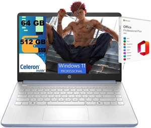 HP 14 Laptop, 14.0" HD Display, Intel Celeron N4500 2 cores processor, Intel UHD Graphics, 64GB DDR4 512GB PCIe SSD, WiFi 6, Webcam, Bluetooth 5.4, Windows 11 Pro, Office 2021 License HP 14 Laptop, 14.0" HD Display, Intel Celeron N4500 2 cores processor, Intel UHD Graphics, 64GB DDR4 512GB PCIe SSD, WiFi 6, Webcam, Bluetooth 5.4, Windows 11 Pro, Office 2021 License
