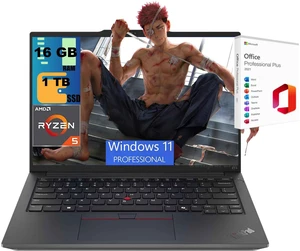 Lenovo ThinkPad E14 Laptop, 14" WUXGA Display, AMD Ryzen 5 7535U 6-Core Processor, AMD Radeon Graphics, 16GB DDR5 1TB PCIe SSD, Fingerprint, Backlit KB, Windows 11 Pro, Office 2021 License Lenovo ThinkPad E14 Laptop, 14" WUXGA Display, AMD Ryzen 5 7535U 6-Core Processor, AMD Radeon Graphics, 16GB DDR5 1TB PCIe SSD, Fingerprint, Backlit KB, Windows 11 Pro, Office 2021 License