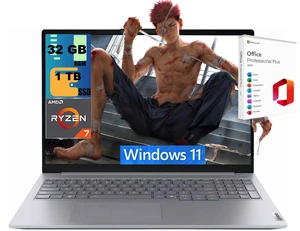 Lenovo ThinkBook 16 Gen 9 Laptop, 16" FHD+ (1920 x 1200) Display, AMD Ryzen 7 250 8 Cores Processor, AMD Radeon Graphics, 32GB DDR5 1TB PCIe SSD, Wi-Fi 7, FR, Windows 11, Office 2021 License Lenovo ThinkBook 16 Gen 9 Laptop, 16" FHD+ (1920 x 1200) Display, AMD Ryzen 7 250 8 Cores Processor, AMD Radeon Graphics, 32GB DDR5 1TB PCIe SSD, Wi-Fi 7, FR, Windows 11, Office 2021 License