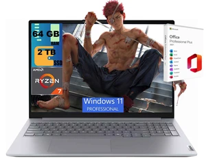 Lenovo ThinkBook 16 Gen 9 Laptop, 16" FHD+ (1920 x 1200) Display, AMD Ryzen 7 250 8 Cores Processor, AMD Radeon Graphics, 64GB DDR5 2TB PCIe SSD, Wi-Fi 7, FR, Windows 11 Pro, Office 2021 License Lenovo ThinkBook 16 Gen 9 Laptop, 16" FHD+ (1920 x 1200) Display, AMD Ryzen 7 250 8 Cores Processor, AMD Radeon Graphics, 64GB DDR5 2TB PCIe SSD, Wi-Fi 7, FR, Windows 11 Pro, Office 2021 License