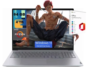Lenovo ThinkBook 16 Gen 9 Laptop, 16" FHD+ (1920 x 1200) Display, AMD Ryzen 7 250 8 Cores Processor, AMD Radeon Graphics, 64GB DDR5 4TB PCIe SSD, Wi-Fi 7, FR, Windows 11 Pro, Office 2021 License Lenovo ThinkBook 16 Gen 9 Laptop, 16" FHD+ (1920 x 1200) Display, AMD Ryzen 7 250 8 Cores Processor, AMD Radeon Graphics, 64GB DDR5 4TB PCIe SSD, Wi-Fi 7, FR, Windows 11 Pro, Office 2021 License