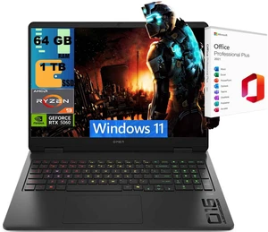 HP OMEN 16 Gaming Laptop, 16" FHD+ 144Hz, AMD Ryzen 9 8940HX 16 cores Processor, NVIDIA GeForce RTX 5060 8GB GDDR7, 64GB DDR5 1TB PCIe SSD, RGB Backlit KB, Windows 11, Office 2021 License HP OMEN 16 Gaming Laptop, 16" FHD+ 144Hz, AMD Ryzen 9 8940HX 16 cores Processor, NVIDIA GeForce RTX 5060 8GB GDDR7, 64GB DDR5 1TB PCIe SSD, RGB Backlit KB, Windows 11, Office 2021 License