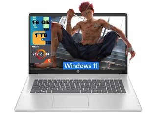HP 17 Laptop, 17.3" FHD (1920 x 1080) Display, AMD Ryzen 5 7430U 6 cores Processor, AMD Radeon Graphics, 16GB DDR5 1TB PCIe SSD, Wi-Fi 6 & Bluetooth, Windows 11 HP 17 Laptop, 17.3" FHD (1920 x 1080) Display, AMD Ryzen 5 7430U 6 cores Processor, AMD Radeon Graphics, 16GB DDR5 1TB PCIe SSD, Wi-Fi 6 & Bluetooth, Windows 11