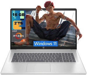 HP 17 Laptop, 17.3" FHD (1920 x 1080) Display, AMD Ryzen 5 7430U 6 cores Processor, AMD Radeon Graphics, 16GB DDR5 2TB PCIe SSD, Wi-Fi 6 & Bluetooth, Windows 11 HP 17 Laptop, 17.3" FHD (1920 x 1080) Display, AMD Ryzen 5 7430U 6 cores Processor, AMD Radeon Graphics, 16GB DDR5 2TB PCIe SSD, Wi-Fi 6 & Bluetooth, Windows 11