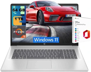 HP 17 Laptop, 17.3" FHD (1920 x 1080) Display, AMD Ryzen 5 7430U 6 cores Processor, AMD Radeon Graphics, 64GB DDR5 1TB PCIe SSD, Wi-Fi 6 & Bluetooth, Windows 11, Office 2021 License HP 17 Laptop, 17.3" FHD (1920 x 1080) Display, AMD Ryzen 5 7430U 6 cores Processor, AMD Radeon Graphics, 64GB DDR5 1TB PCIe SSD, Wi-Fi 6 & Bluetooth, Windows 11, Office 2021 License