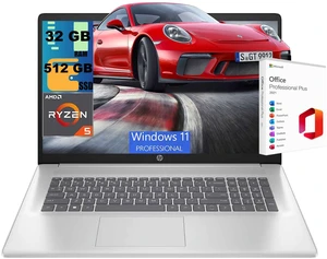 HP 17 Laptop, 17.3" FHD (1920 x 1080) Display, AMD Ryzen 5 7430U 6 cores Processor, AMD Radeon Graphics, 32GB DDR5 512GB PCIe SSD, Wi-Fi 6 & Bluetooth, Windows 11 Pro, Office 2021 License HP 17 Laptop, 17.3" FHD (1920 x 1080) Display, AMD Ryzen 5 7430U 6 cores Processor, AMD Radeon Graphics, 32GB DDR5 512GB PCIe SSD, Wi-Fi 6 & Bluetooth, Windows 11 Pro, Office 2021 License