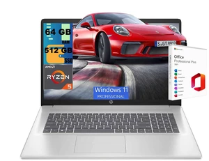 HP 17 Laptop, 17.3" FHD (1920 x 1080) Display, AMD Ryzen 5 7430U 6 cores Processor, AMD Radeon Graphics, 64GB DDR5 512GB PCIe SSD, Wi-Fi 6 & Bluetooth, Windows 11 Pro, Office 2021 License HP 17 Laptop, 17.3" FHD (1920 x 1080) Display, AMD Ryzen 5 7430U 6 cores Processor, AMD Radeon Graphics, 64GB DDR5 512GB PCIe SSD, Wi-Fi 6 & Bluetooth, Windows 11 Pro, Office 2021 License