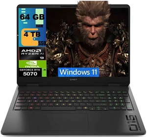 HP OMEN 16 Gaming Laptop, 16" WQXGA 240Hz, AMD Ryzen AI 9 365 10 cores Processor, NVIDIA GeForce RTX 5070 8 GB GDDR7, 64GB DDR5 4TB PCIe SSD, RGB Backlit Wi-Fi 6E, Windows 11 HP OMEN 16 Gaming Laptop, 16" WQXGA 240Hz, AMD Ryzen AI 9 365 10 cores Processor, NVIDIA GeForce RTX 5070 8 GB GDDR7, 64GB DDR5 4TB PCIe SSD, RGB Backlit Wi-Fi 6E, Windows 11