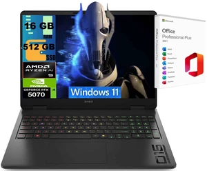 HP OMEN 16 Gaming Laptop, 16" WQXGA 240Hz, AMD Ryzen AI 9 365 10 cores Processor, NVIDIA GeForce RTX 5070 8 GB GDDR7, 16GB DDR5 512GB PCIe SSD, Wi-Fi 6E, Windows 11, Office 2021 License HP OMEN 16 Gaming Laptop, 16" WQXGA 240Hz, AMD Ryzen AI 9 365 10 cores Processor, NVIDIA GeForce RTX 5070 8 GB GDDR7, 16GB DDR5 512GB PCIe SSD, Wi-Fi 6E, Windows 11, Office 2021 License