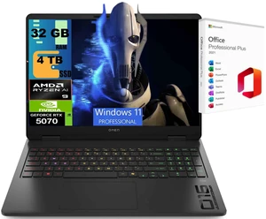 HP OMEN 16 Gaming Laptop, 16" WQXGA 240Hz, AMD Ryzen AI 9 365 10 cores Processor, NVIDIA GeForce RTX 5070 8 GB GDDR7, 32GB DDR5 4TB PCIe SSD, Wi-Fi 6E, Windows 11 Pro, Office 2021 License HP OMEN 16 Gaming Laptop, 16" WQXGA 240Hz, AMD Ryzen AI 9 365 10 cores Processor, NVIDIA GeForce RTX 5070 8 GB GDDR7, 32GB DDR5 4TB PCIe SSD, Wi-Fi 6E, Windows 11 Pro, Office 2021 License