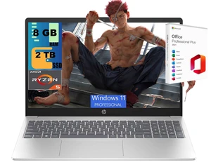 HP 15 Laptop, 15.6" FHD Touchscreen, AMD Ryzen 5 7520U 4 Cores Processor, AMD Radeon Graphics, 8GB DDR5 2TB PCIe SSD, WiFi 6, Bluetooth, Windows 11 Pro, Office 2021 License HP 15 Laptop, 15.6" FHD Touchscreen, AMD Ryzen 5 7520U 4 Cores Processor, AMD Radeon Graphics, 8GB DDR5 2TB PCIe SSD, WiFi 6, Bluetooth, Windows 11 Pro, Office 2021 License