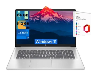 HP 17 Business Laptop, 17.3" FHD (1920 x 1080) Display, Intel Core i7-1355U 10 cores Processor, Intel Iris Xe Graphics, 64GB DDR4 512GB PCIe SSD, Wi-Fi 6, Windows 11, Office 2021 License HP 17 Business Laptop, 17.3" FHD (1920 x 1080) Display, Intel Core i7-1355U 10 cores Processor, Intel Iris Xe Graphics, 64GB DDR4 512GB PCIe SSD, Wi-Fi 6, Windows 11, Office 2021 License