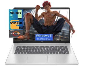HP 17 Business Laptop, 17.3" FHD (1920 x 1080) Display, AMD Ryzen 5 7430U 6 cores Processor, AMD Radeon Graphics, 16GB DDR4  512GB PCIe SSD, Webcam, Wi-Fi 6, Windows 11 Pro