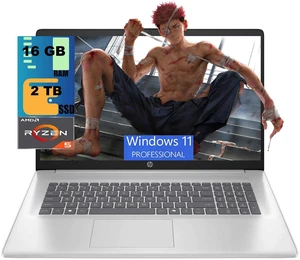 HP 17 Business Laptop, 17.3" FHD (1920 x 1080) Display, AMD Ryzen 5 7430U 6 cores Processor, AMD Radeon Graphics, 16GB DDR4  2TB PCIe SSD, Webcam, Wi-Fi 6, Windows 11 Pro