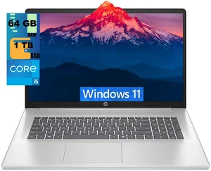 HP 17 Business Laptop, 17.3" FHD ( 1920 x 1080 ) Display, Intel Core i5-1334U 10-core Processor, Intel Iris Xe Graphics, 64GB DDR4 1TB PCIe SSD, Wi-Fi 6 and Bluetooth 5.0 combo, Windows 11 HP 17 Business Laptop, 17.3" FHD ( 1920 x 1080 ) Display, Intel Core i5-1334U 10-core Processor, Intel Iris Xe Graphics, 64GB DDR4 1TB PCIe SSD, Wi-Fi 6 and Bluetooth 5.0 combo, Windows 11