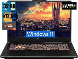 ASUS TUF Gaming A17 Gaming Laptop, 17.3" Full HD 144Hz Display, AMD Ryzen 5 4600H 6-core Processor, GeForce GTX 1650 4GB GDDR6 Graphics, 32GB DDR4  512GB PCIe SSD, RGB Keyboard, Windows 11