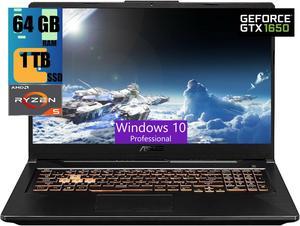 ASUS TUF Gaming A17 Gaming Laptop, 17.3" Full HD 144Hz Display, AMD Ryzen 5 4600H 6-core Processor, GeForce GTX 1650 4GB GDDR6 Graphics, 64GB DDR4  1TB PCIe SSD, RGB Keyboard, Windows 10 Pro