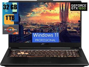 ASUS TUF Gaming A17 Gaming Laptop, 17.3" Full HD 144Hz Display, AMD Ryzen 5 4600H 6-core Processor, GeForce GTX 1650 4GB GDDR6 Graphics, 32GB DDR4  1TB PCIe SSD, RGB Keyboard, Windows 11 Pro