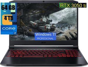 Acer Nitro 5 15 Gaming Laptop, 15.6" FHD 144Hz Display, Intel Core i7-11800H 8 cores, NVIDIA GeForce RTX 3050 Ti 4GB GDDR6, 64GB DDR4  4TB PCIe SSD, Wi-Fi 6 Backlit Keyboard, Windows 11 Pro