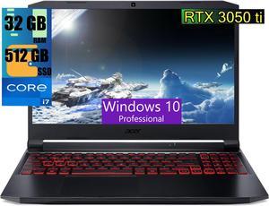 Acer Nitro 5 15 Gaming Laptop, 15.6" FHD 144Hz Display, Intel Core i7-11800H 8 cores, NVIDIA GeForce RTX 3050 Ti 4GB GDDR6, 32GB DDR4  512GB PCIe SSD, Wi-Fi 6 Backlit Keyboard, Windows 10 Pro