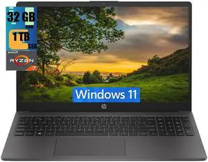 HP 255 G10 15 Business Laptop, 15.6" FHD (1920 x 1080) Display, AMD Ryzen 7 7730U 8 Cores Processor, AMD Radeon Graphics, 32GB DDR4  1TB PCIe SSD, Webcam, Wi-Fi 6, Windows 11