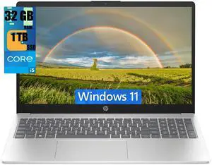 HP 15 Laptop, 15.6" FHD (1920 x 1080) Display, Intel Core i5-1235U 10 Cores Processor, Intel Iris Xe Graphics, 32GB DDR4  1TB PCIe SSD, Bluetooth, HDMI, WiFi 5, Windows 11