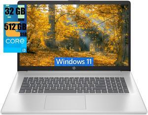 HP 17 Laptop, 17.3" FHD (1920 x 1080) Display, Intel Core i3-1215U 6 cores Processor, Intel UHD Graphics, 32GB DDR4  512GB PCIe SSD, Wi-Fi 5 and Bluetooth 5 720p HD Privacy Camera, Windows 11