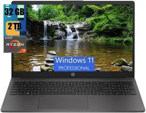 HP 255 G10 15 Laptop, 15.6" FHD (1920 x 1080) Display, AMD Ryzen 7 7730U 8 Cores Processor, AMD Radeon Graphics, 32GB DDR4  2TB PCIe SSD, Numeric Keypad, Webcam, Wi-Fi 6, Windows 11 Pro