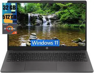 HP 255 G10 15 Laptop, 15.6" FHD (1920 x 1080) Display, AMD Ryzen 7 7730U 8 Cores Processor, AMD Radeon Graphics, 32GB DDR4  512GB PCIe SSD, Numeric Keypad, Webcam, Wi-Fi 6, Windows 11