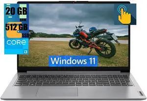 Lenovo Ideapad 1i 15 Laptop, 15.6" FHD (1920x1080) Touchscreen, Intel Core i3-1215U 6-core processor, Intel UHD Graphics, 20GB DDR4  512GB PCIe SSD, Wi-Fi, HDMI, Windows 11