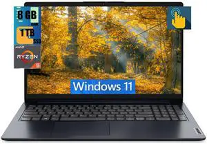 Lenovo Ideapad 1 15 Laptop, 15.6" FHD Touchscreen, AMD Ryzen 5 7520U Quad Core Processor, AMD Radeon Graphics, 8GB DDR4  1TB PCIe SSD, WiFi 6, BT 5.1, Webcam, SD Reader, Windows 11 Home