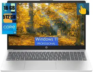 HP 15 Laptop, 15.6" HD Touchscreen, Intel Core i5-1235U 10 cores Processor, Intel Iris Xe Graphics, 16GB DDR4  512GB PCIe SSD, Wi-Fi 6E and Bluetooth 5.3, Windows 11 Pro