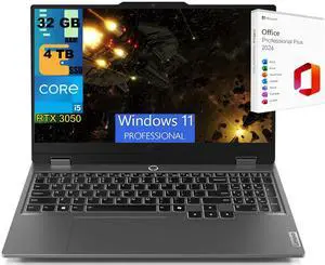 Lenovo LOQ 15 Gaming Laptop, 15.6" FHD 144Hz Display, Intel Core i5-12450HX Processor, NVIDIA GeForce RTX 3050 6GB GDDR6, 32GB DDR5  4TB  PCIe SSD, Backlit KB, Windows 11 Pro ,Office 2024 License
