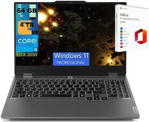 Lenovo LOQ 15 Gaming Laptop, 15.6" FHD 144Hz Display, Intel Core i5-12450HX Processor, NVIDIA GeForce RTX 3050 6GB GDDR6, 64GB DDR5  4TB PCIe SSD, Backlit KB, Windows 11 Pro ,Office 2024 License