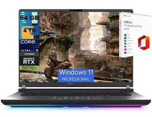 ASUS ROG Strix G16 Gaming Laptop, 16" 2.5K 240Hz, Intel Ultra 9 275HX 24 cores Processor, NVIDIA GeForce RTX 5070 Ti 12GB GDDR7, 64GB DDR5  4TB PCIe SSD, Windows 11 Pro ,Office 2024 License