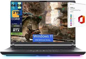 ASUS ROG Strix G16 Gaming Laptop, 16" 2.5K 240Hz, Intel Ultra 9 275HX 24 cores Processor, NVIDIA GeForce RTX 5070 Ti 12GB GDDR7, 64GB DDR5  2TB PCIe SSD, Windows 11 Pro ,Office 2024 License