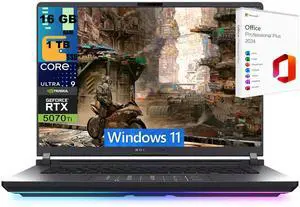 ASUS ROG Strix G16 Gaming Laptop, 16" 2.5K 240Hz, Intel Ultra 9 275HX 24 cores Processor, NVIDIA GeForce RTX 5070 Ti 12GB GDDR7, 16GB DDR5  1TB PCIe SSD, Windows 11 ,Office 2024 License