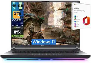 ASUS ROG Strix G16 Gaming Laptop, 16" 2.5K 240Hz, Intel Ultra 9 275HX 24 cores Processor, NVIDIA GeForce RTX 5070 Ti 12GB GDDR7, 16GB DDR5  2TB PCIe SSD, Windows 11 ,Office 2024 License