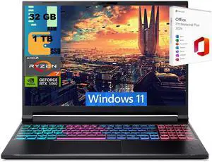 Acer Nitro 16 Gaming Laptop, 16" WUXGA 180Hz Display, AMD Ryzen 7 260 Octa-Core Processor, NVIDIA GeForce RTX 5060 8 GB GDDR7, 32GB DDR5  1TB PCIe SSD, Wi-Fi 6, Windows 11 ,Office 2024 License