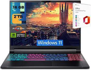 Acer Nitro 16 Gaming Laptop, 16" WUXGA 180Hz Display, AMD Ryzen 7 260 Octa-Core Processor, NVIDIA GeForce RTX 5060 8 GB GDDR7, 16GB DDR5  2TB PCIe SSD, Wi-Fi 6, Windows 11 ,Office 2024 License