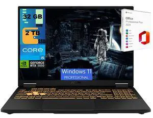 ASUS TUF F16 Gaming Laptop, 16" FHD+ 165Hz, Intel Core i5-13450HX Processor, NVIDIA GeForce RTX 5050 8GB GDDR6, 32GB DDR5  2TB PCIe SSD, Wi-Fi 6E, Windows 11 Pro ,Office 2024 License