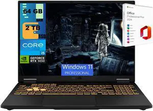 ASUS TUF F16 Gaming Laptop, 16" FHD+ 165Hz, Intel Core i5-13450HX Processor, NVIDIA GeForce RTX 5050 8GB GDDR6, 64GB DDR5  2TB PCIe SSD, Wi-Fi 6E, Windows 11 Pro ,Office 2024 License