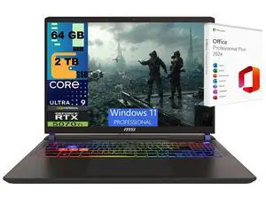 MSI Vector 16 Gaming Laptop, 16" 240Hz QHD+, Intel Ultra 9- 275HX 24-Cores Processor, NVIDIA GeForce RTX 5070 Ti 12GB GDDR7, 64GB DDR5 2TB PCIe SSD, Wi-Fi 7, Windows 11 Pro ,Office 2024 License MSI Vector 16 Gaming Laptop, 16" 240Hz QHD+, Intel Ultra 9- 275HX 24-Cores Processor, NVIDIA GeForce RTX 5070 Ti 12GB GDDR7, 64GB DDR5 2TB PCIe SSD, Wi-Fi 7, Windows 11 Pro ,Office 2024 License